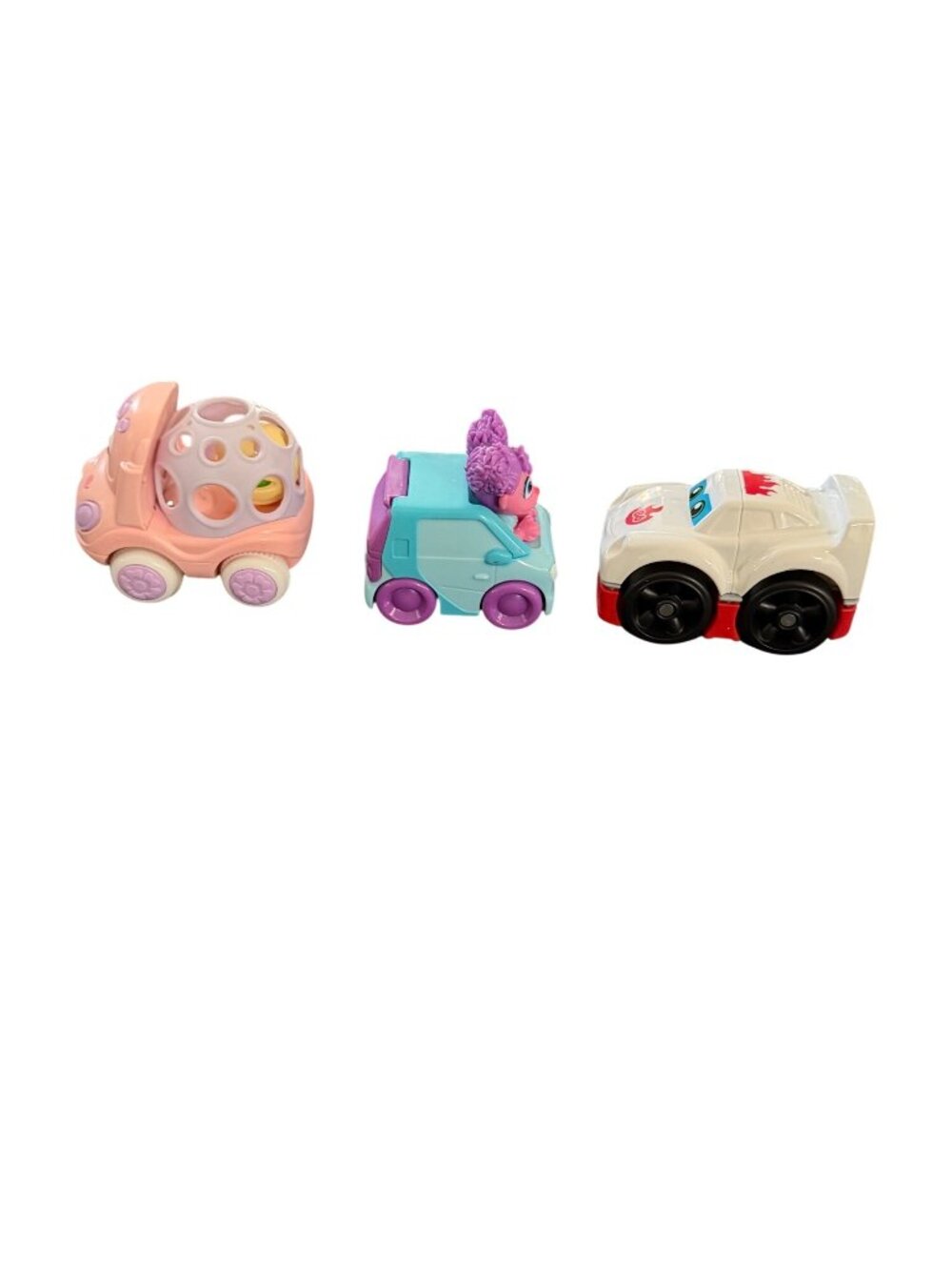 Set Of 3 Colorful Cartoon Toy Cars For Kids Includes Pink Blue & White Cars With - Picture 3 of 6